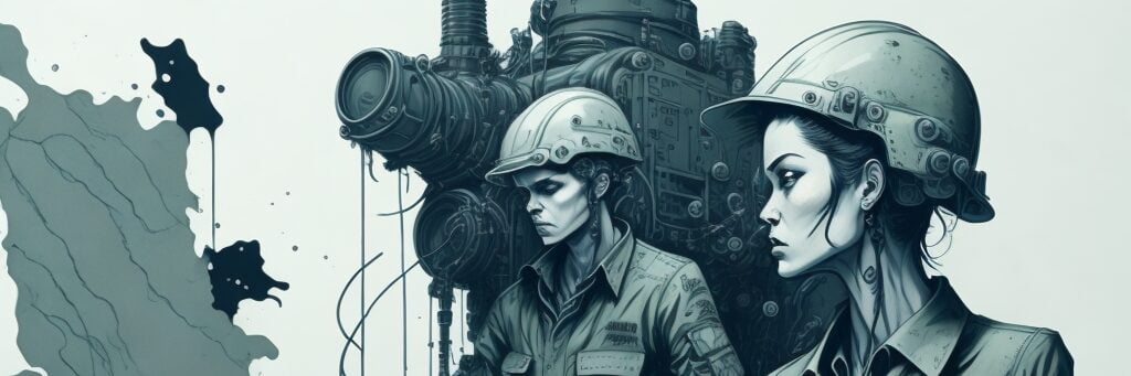 O que faz o Encarregado de Manutenção Mecânica de Sistemas Operacionais 2 Leonardo Diffusion muted ink painting muted colors rice paper 0 8 e1693931801575 Acelera Profissional